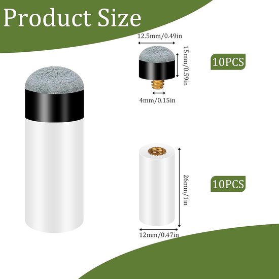 10 stuks biljartkeu-punten - vervangende schroeftips - 12 mm grijs — afbeelding 2