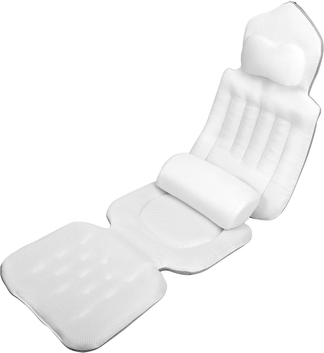 KIRA® Badkussen - 144 Zuignappen - Nekkussen Bad - Badkussens Voor in Bad - Wit - ‎133cm x 41cm x 1cm