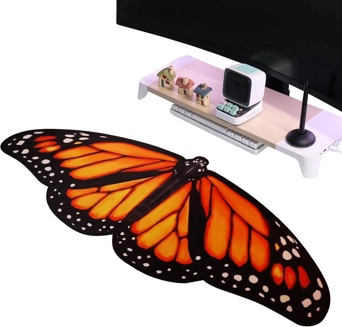 Gaming Muismat XXL 900 x 400 - Kawaii Design - Oranje Vlinders - Perfect voor Gaming Sessies - ShopVlot