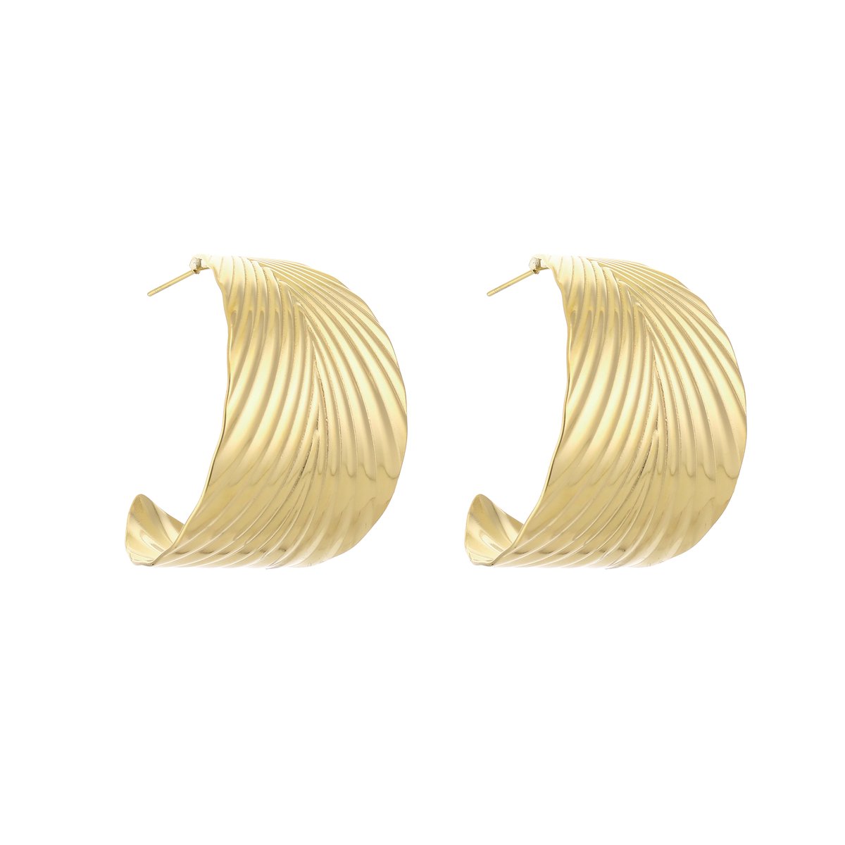 Stainless Steel Sculptural Leaf Half Hoop Earrings – Luxe Chique Oorbellen – RVS - Goud