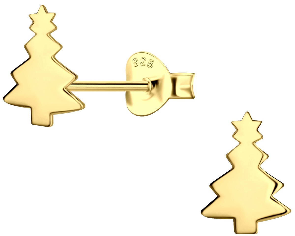 Joy|S - Zilveren kerst oorbellen - kerstboom - egaal - 6 x 8 mm - sterling zilver 925 - goldplated - oorknoppen