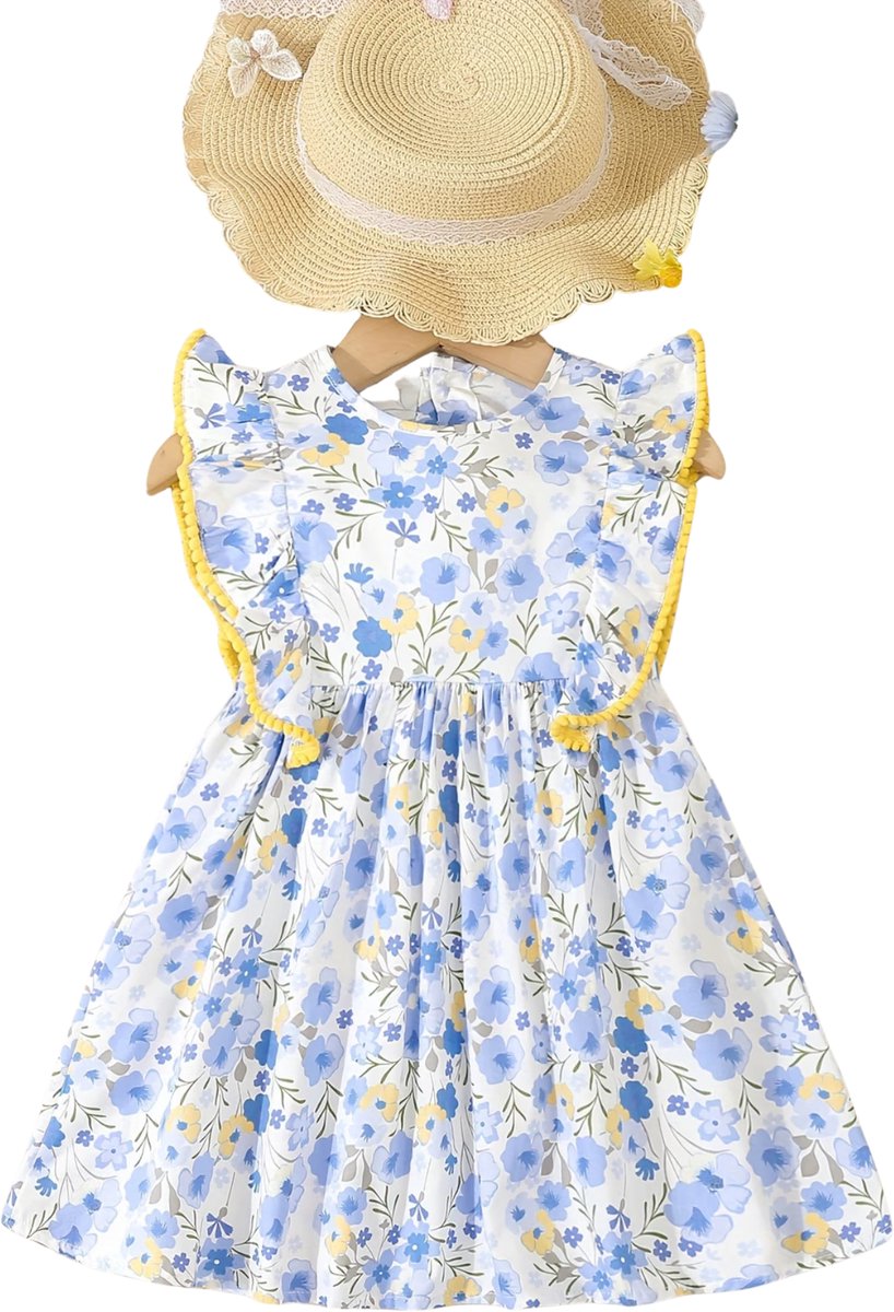 Currero Zomerjurk Meisjes Zomerjurken Kinderen Jurk Meisje Ibiza Stijl Sundress Kinderkleding 9-12 Maanden Blauw