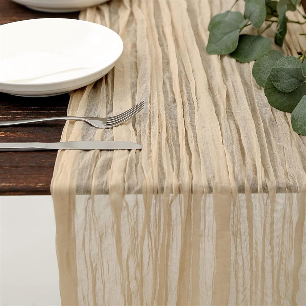 Hsyadazi Kaasdoek tafelloper (beige) - ShopVlot