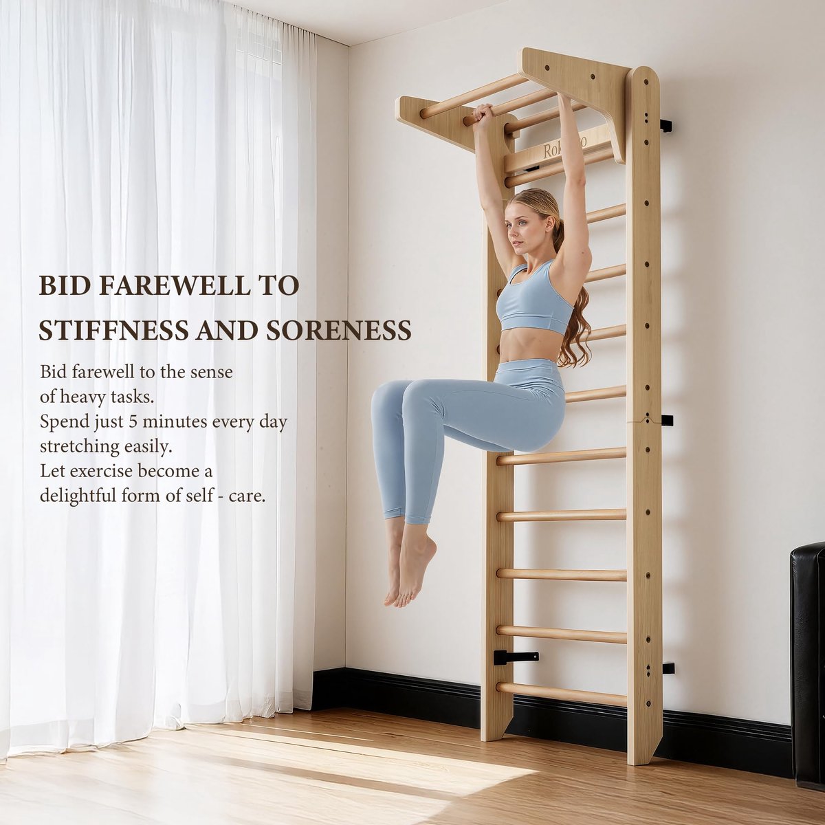 SnelShoppen - Multifunctionele Zweedse Gymnastiek Ladder - Wandgemonteerd Houten Gymnastiekbar - Indoor Home Gym voor Kinderen en Volwassenen - Ideaal