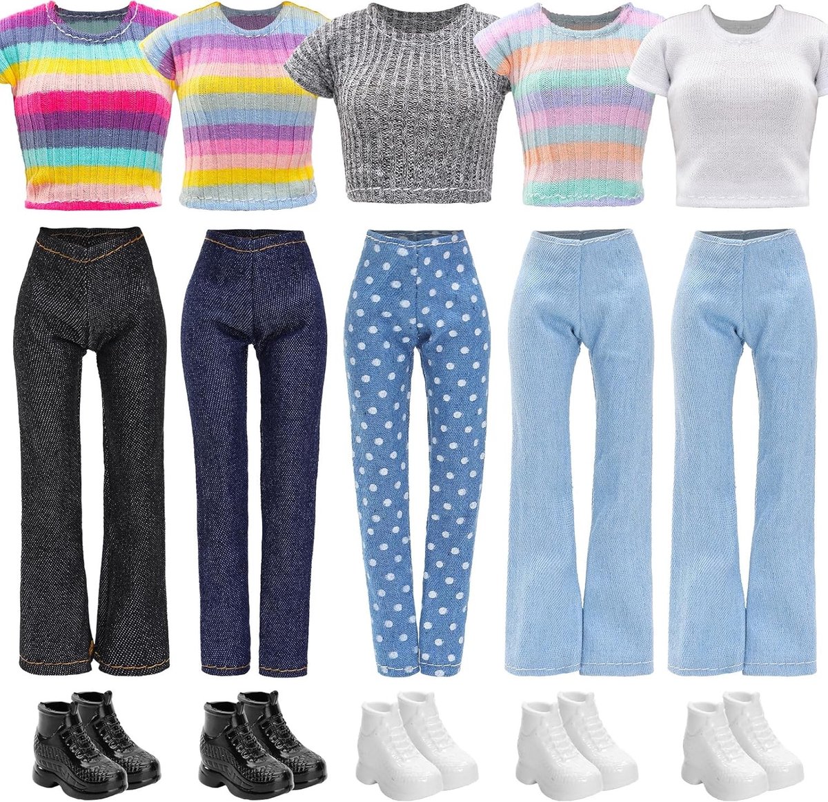 Fashionable Kleding voor 11.5 Inch Poppen - Chic Tops, T-Shirts, Broeken en Schoenen voor Meisjespoppen