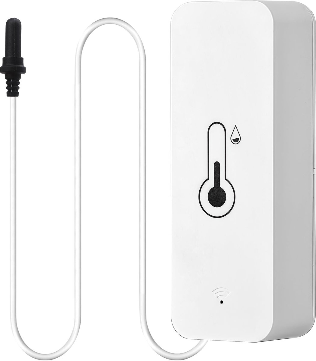 SnelShoppen - WiFi Thermometer Hygrometer met Externe Sonde - IP21 Bescherming - Batterij Aangedreven Temperatuursensor voor Vriezer, Aquarium, Huis e