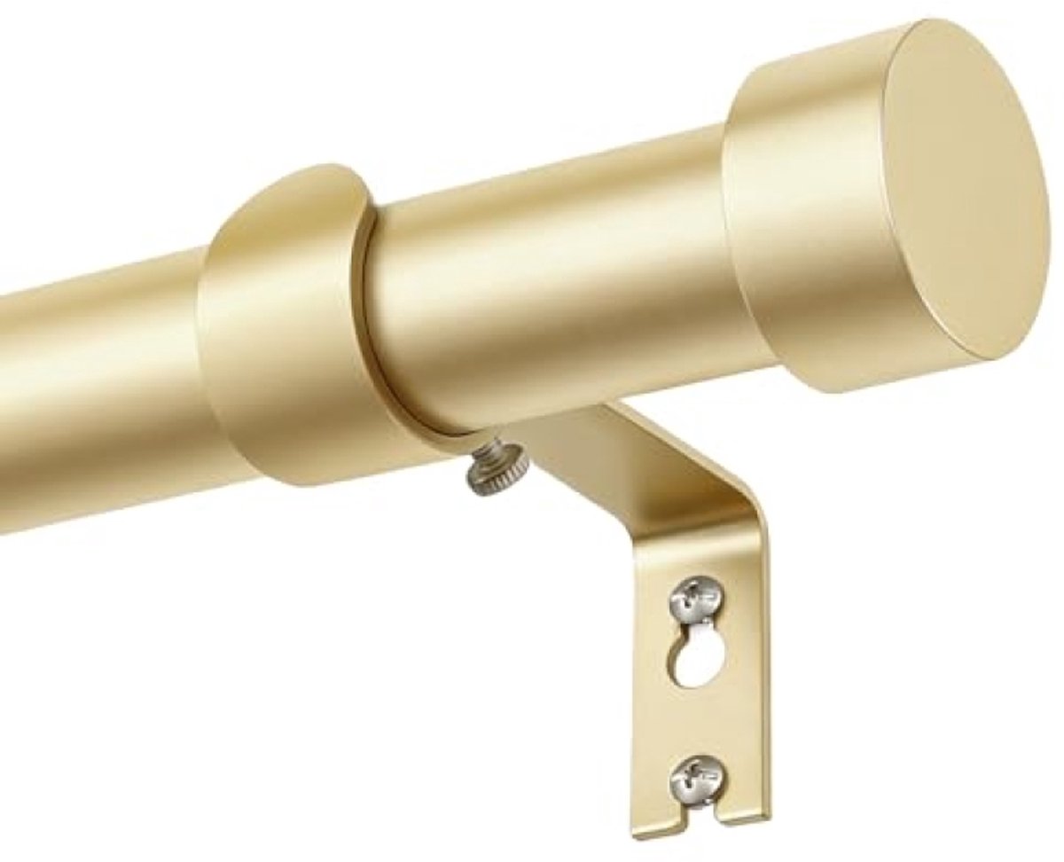 Gouden gordijnroede uitschuifbaar 80-304 cm, 25 mm diameter voor ooggordijnen, roede met eindkappen en beugels - Huis Geluk