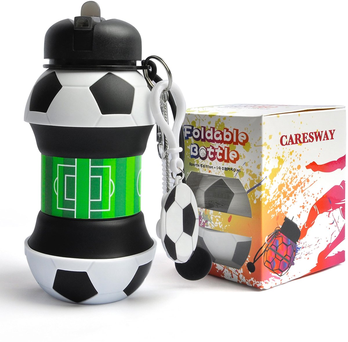 SnelShoppen - Voetbalwaterfles voor Kinderen, Opvouwbare Drinkfles voor Jongens en Meisjes, Ideaal Voetbalcadeau, Sportfles voor School en Activiteite