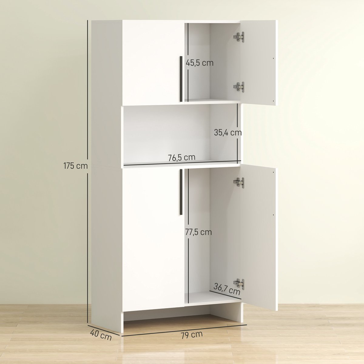 Keukenskast, voorraadkast voor keuken, woonkamer, eetkamer, kasten, planken, magnetronplank, spaanplaat, wit — cadeau in Cadeau-ideeën - foto 5