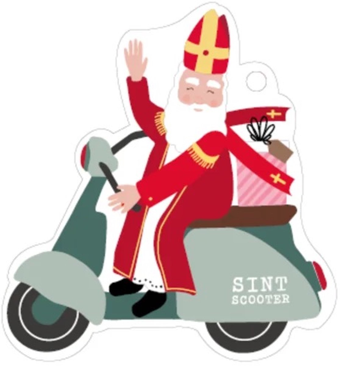 SINTERKLAAS CADEAULABEL - SINT OP SCOOTER KADO LABEL - SINTERKLAAS LABELTJE - 12 STUKS