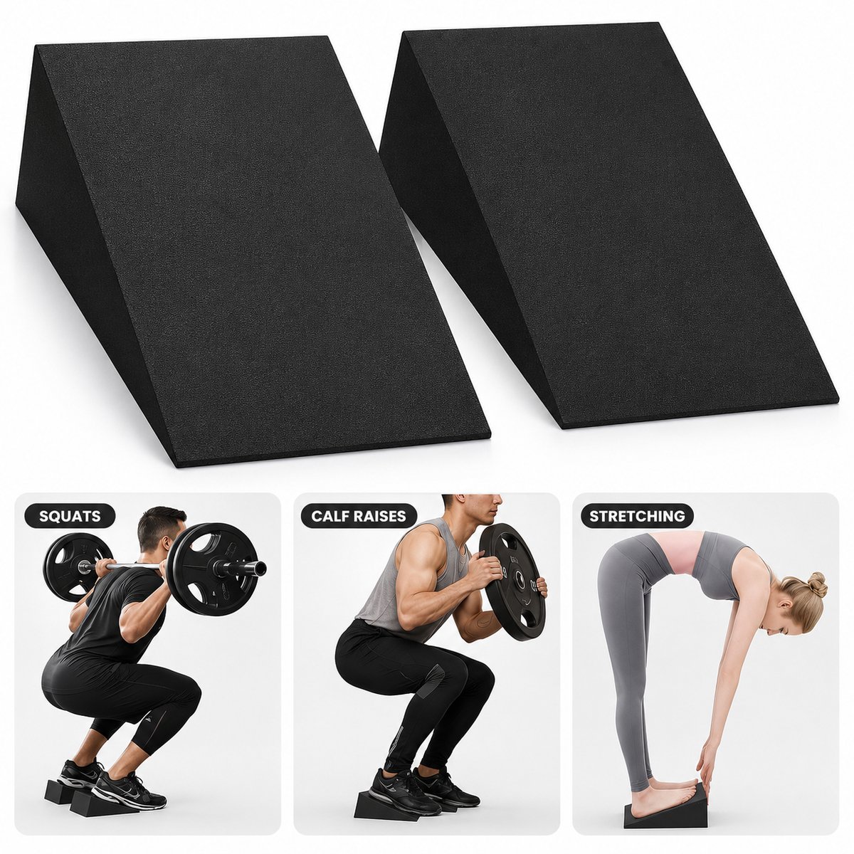 FSW-Products Squat Wedge Blokken - Set van 2 - Hielverhogers voor Squats, Stretching & Mobiliteit - Anti-Slip - Zwart