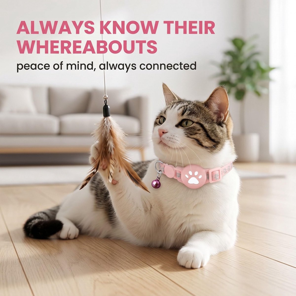 SnelShoppen - HOVKR Kattenhalsband met GPS, multifunctionele AirTag-halsband voor katten, veiligheidssluiting, elastische band, roze, perfect voor het