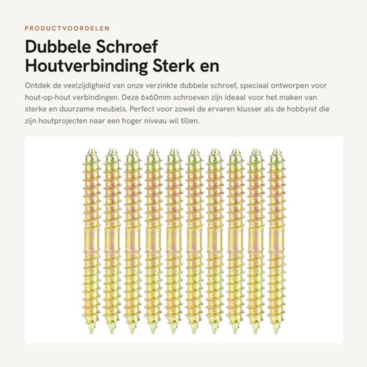 Deuvelschroef 6x60mm - Verzinkte Schroef - Meubelverbinding - Hout-op-Hout - Set van 10 - Hoogwaardige Kwaliteit