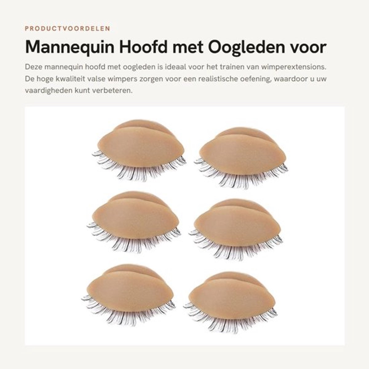 Mannequin Hoofd met Wimpers - 3 Paar Oogleden - Vervangbaar - Oefentools Wimperverlenging - Siliconenmateriaal - Realistisch Gebruik - Wimpertraining