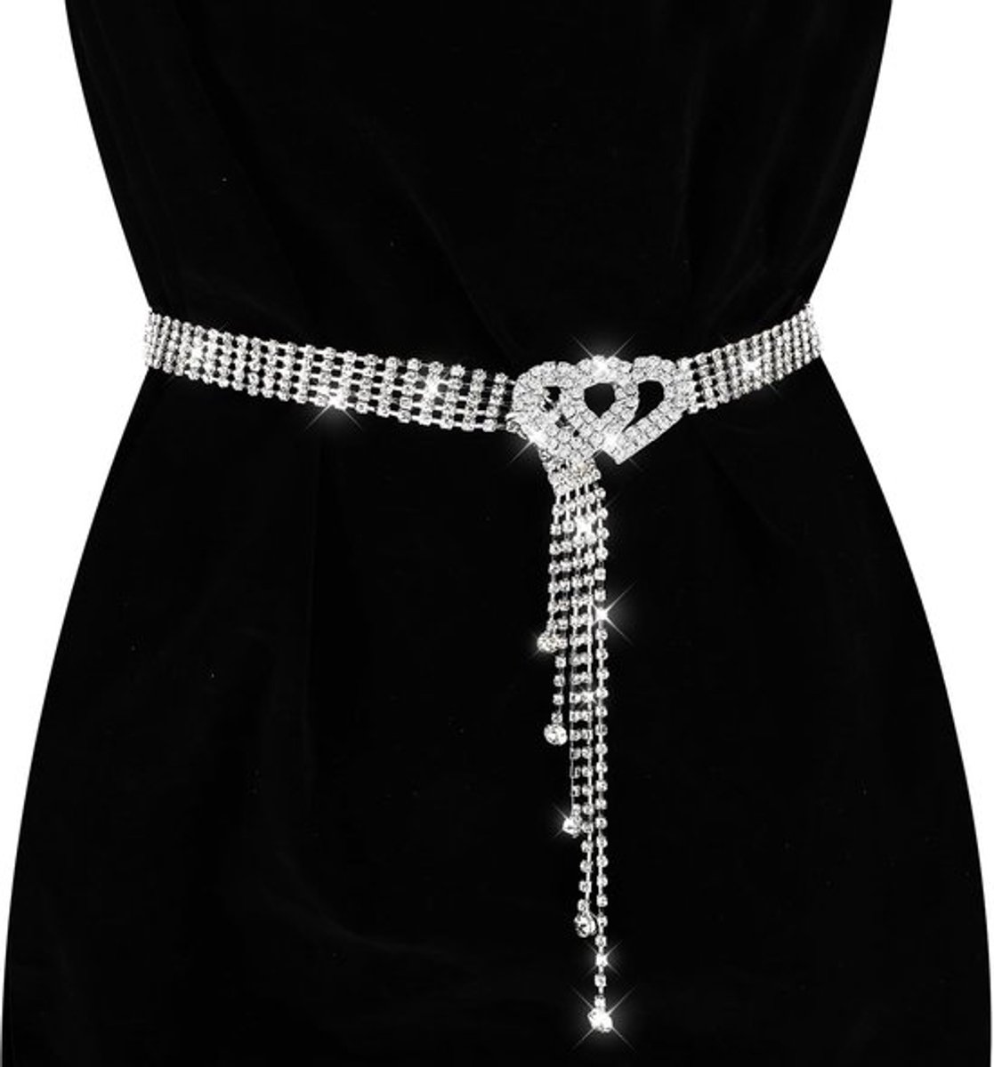 Tailleriem Glinsterend - Strass Heupriem - Hartvormige Gesp - Dames Riem - Kristallen Tailleband - Grootte 105x1,8cm