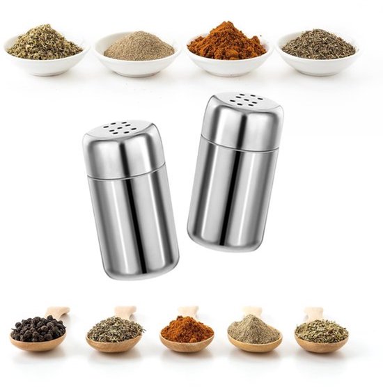Dailygoods- Zout- en Pepervaatje - Mini Set 2-delig - Roestvrij Staal - Compact Formaat 2,3 cm - Ideaal voor Reizen - Perfect voor Camping - Shaker van Dailygoods — afbeelding 2