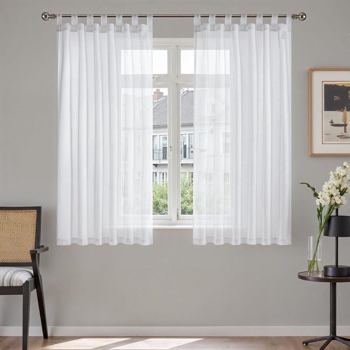 Transparante Vitrage Gordijnen Linnenlook - Set van 2 Stuks - H145 x B140cm - Wit