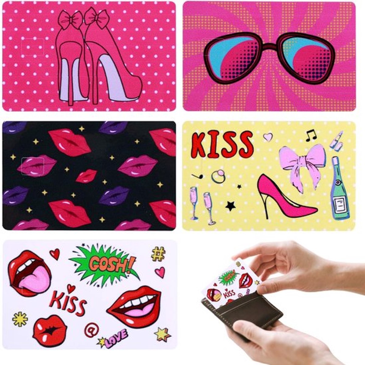 Creditcardstickers 5 Stuks - Veelkleurig - Vinyl Waterdicht - Bubbelvrij - Personalisatie - Schattig Cartoonontwerp - Kaartstickers