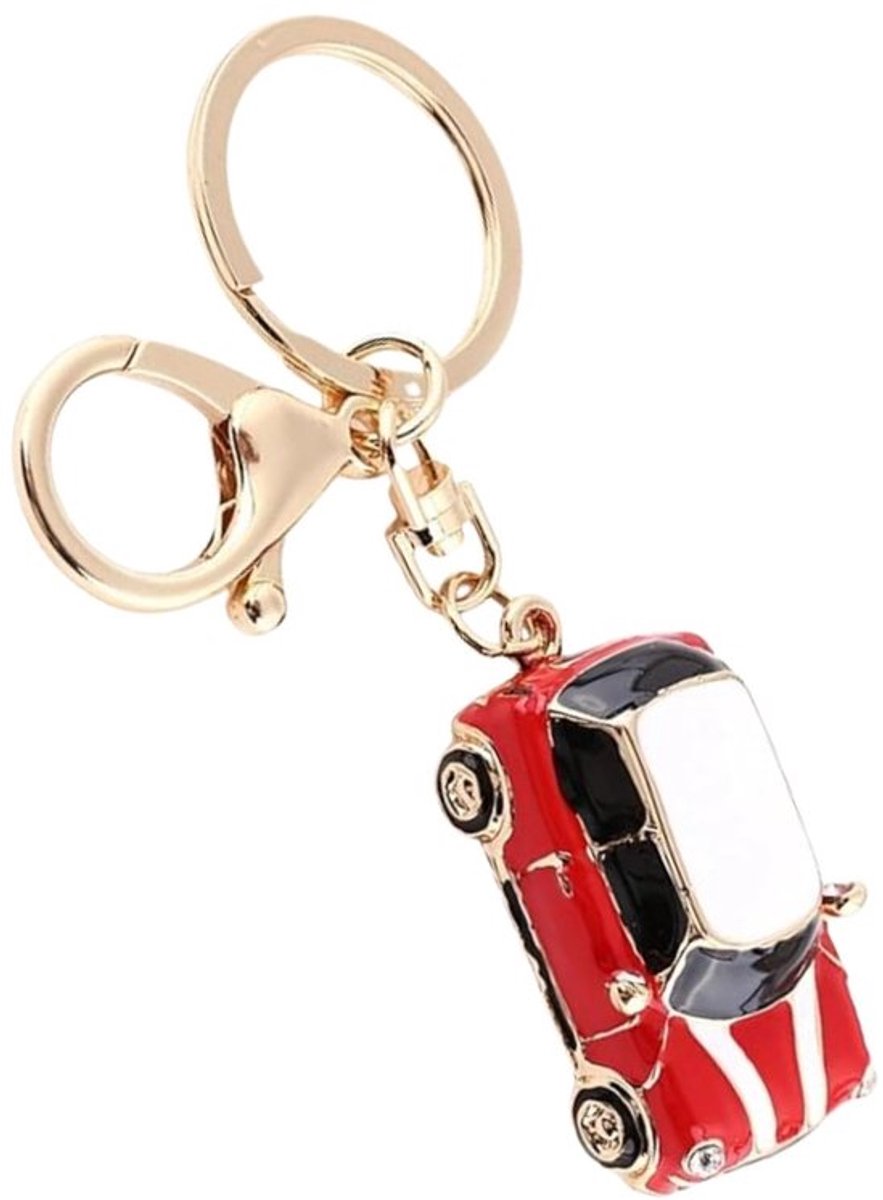 Sleutelhanger Mini - Autosleutelhanger van metaal - Sleutelhanger voor mannen/vrouwen - Cadeau voor verjaardag/Kerst - Accessoire met kristal - Formaat 3 x 4,7 cm