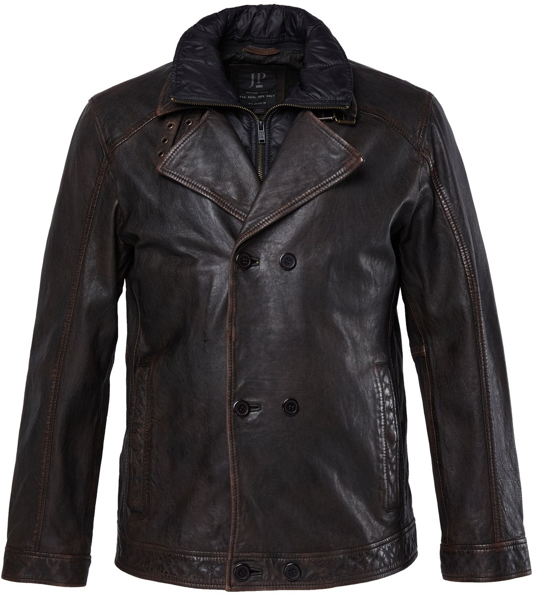 JP 1880 - Heren - Leren cabanjack leer lamsnappa rits nylon inzetstuk tot 7XL - Mahonie - Maat 7XL