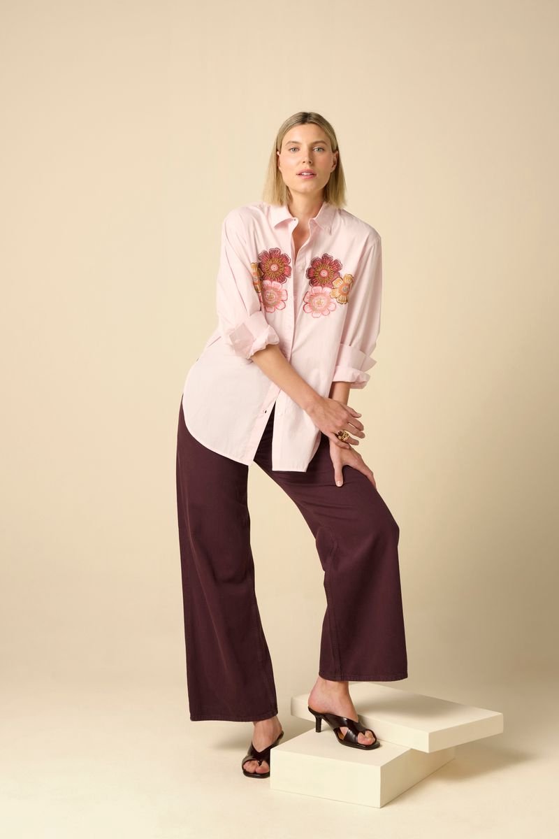 Sissy-Boy - Lichtroze poplin blouse met embroidery