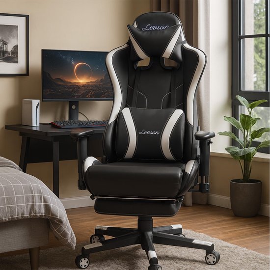 SnelShoppen - Ergonomische Gamingstoel met Lendensteun, Hoofdsteun en Voetsteun - Verstelbare 360° Draaibare Bureaustoel voor Thuis, Kantoor en Gaming van snelshoppen — afbeelding 5