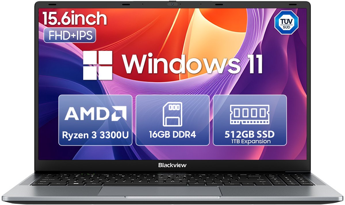 Blackview AceBook 6 - Laptop - 15,6 inch Full HD - 16GB DDR4 RAM - 512GB SSD - AMD Ryzen 3 3300U - Windows 11 Notebook - UHD Graphics - Grijs