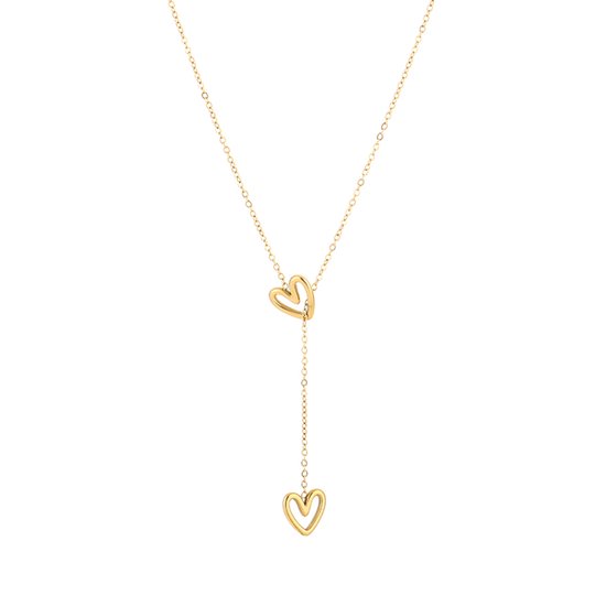 Gouden Y-vormige ketting met open hartbedels.