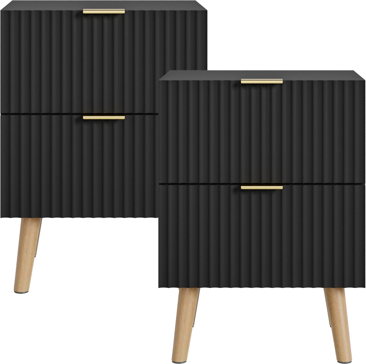 Nachtkastje Nand set van 2 zwevend met 2 lades 55x40x30 cm zwart [en.casa]