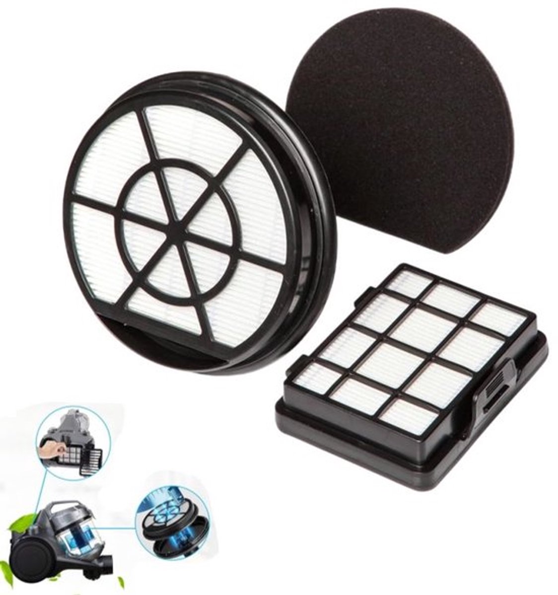 1 stuk - vervangingsfilter accessoires - filter accessoires -1 voorfilter (spons type 14.7×14.7×2.5cm) + 1 nafilter (11.6×8.7×2.8cm) - HEPA-filter - zwart
