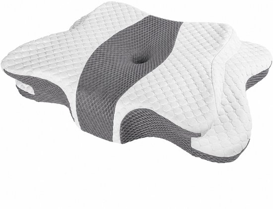 M-Goods Ergonomisch Nekkussen Traagschuim - Vlindervorm - Nekkussen Bed - Ondersteuning Nek Hoofd Schouders - 64x38x14 cm