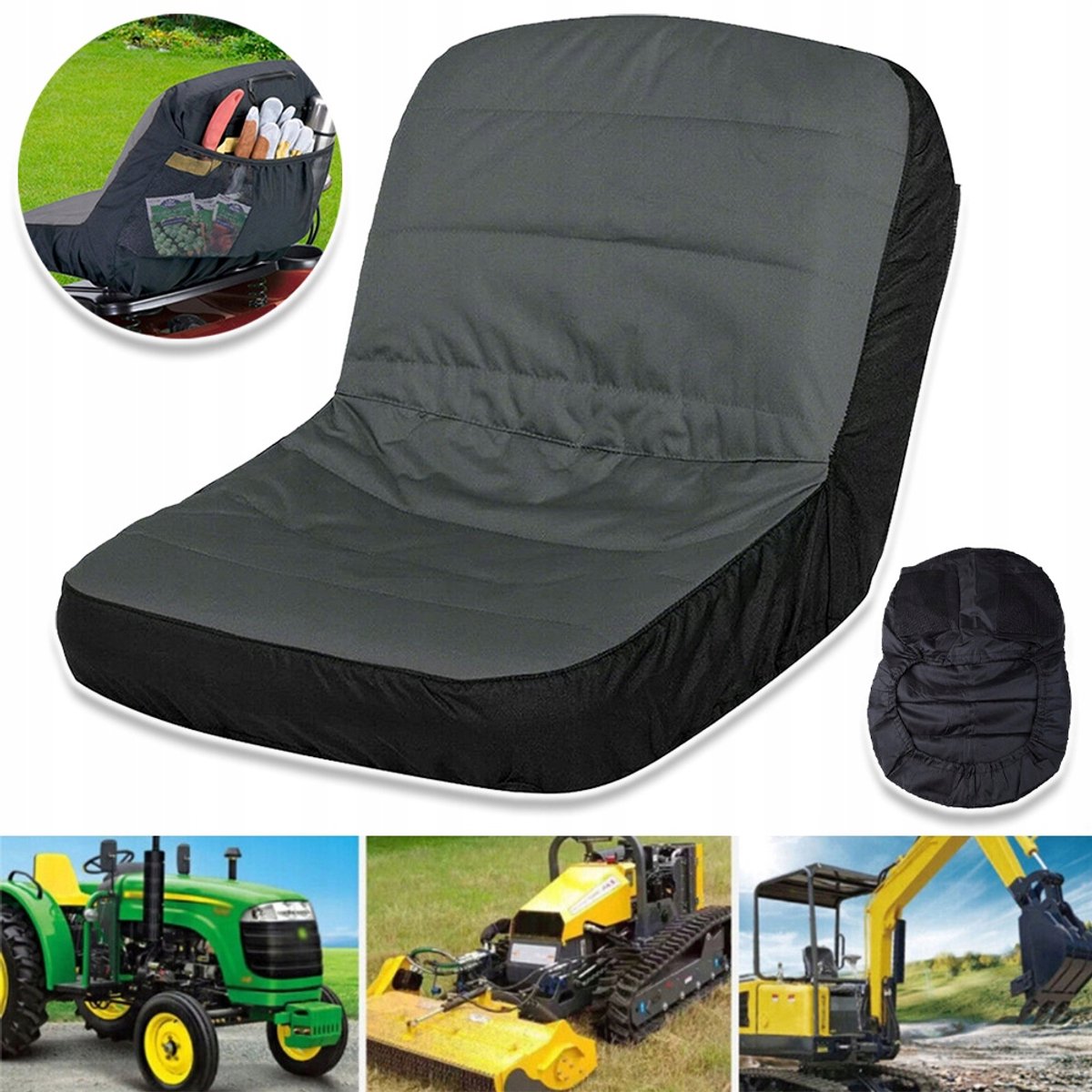 Slijtvaste Waterdichte Stoelbekleding Met Antislipoppervlak Achterzak En Elastische Zoom - 600D Oxford Snelle Installatie (10 Seconden) Duurzaam - Voor Heftruck Tractor En Grasmaaier - Zwart