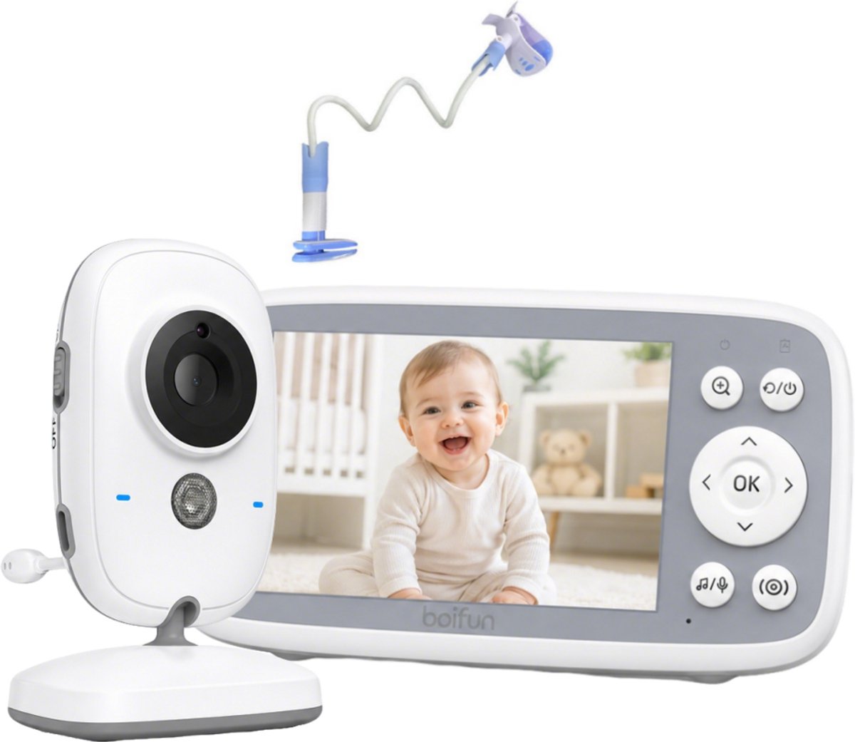 Babyfoon - Babyfoon Met Camera - Baby Monitor - Uitbreidbaar tot 2 Baby Camera's - Baby Camera - 4 inch Scherm - Zonder Wifi - VOX-modus - Inclusief Flexibele Houder - ideaal voor ouders