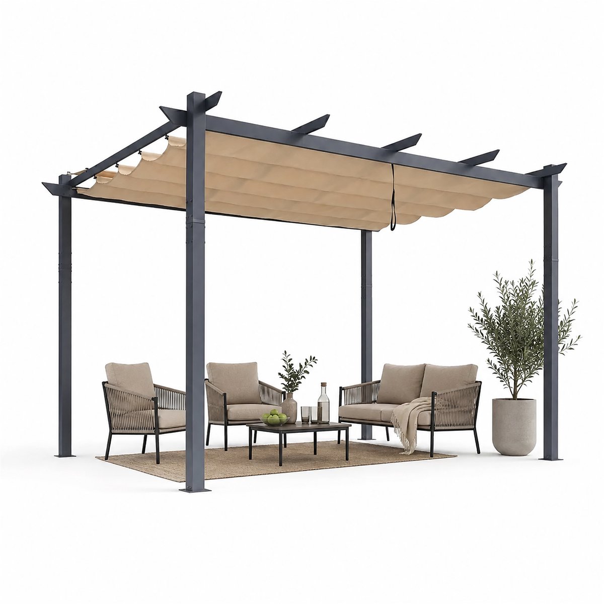 Purple Leaf Pergola avec toit de protection 4 x 3 m - structure anthracite, toile beige