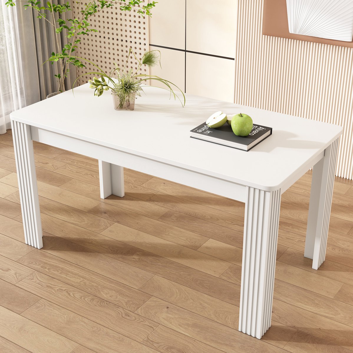 MEUNIQ eettafel 116 x 65 x 75 cm rechthoekig met 4 tafelpoten, wit, moderne tafel van spaanplaat voor eetkamer, keuken of als werktafel