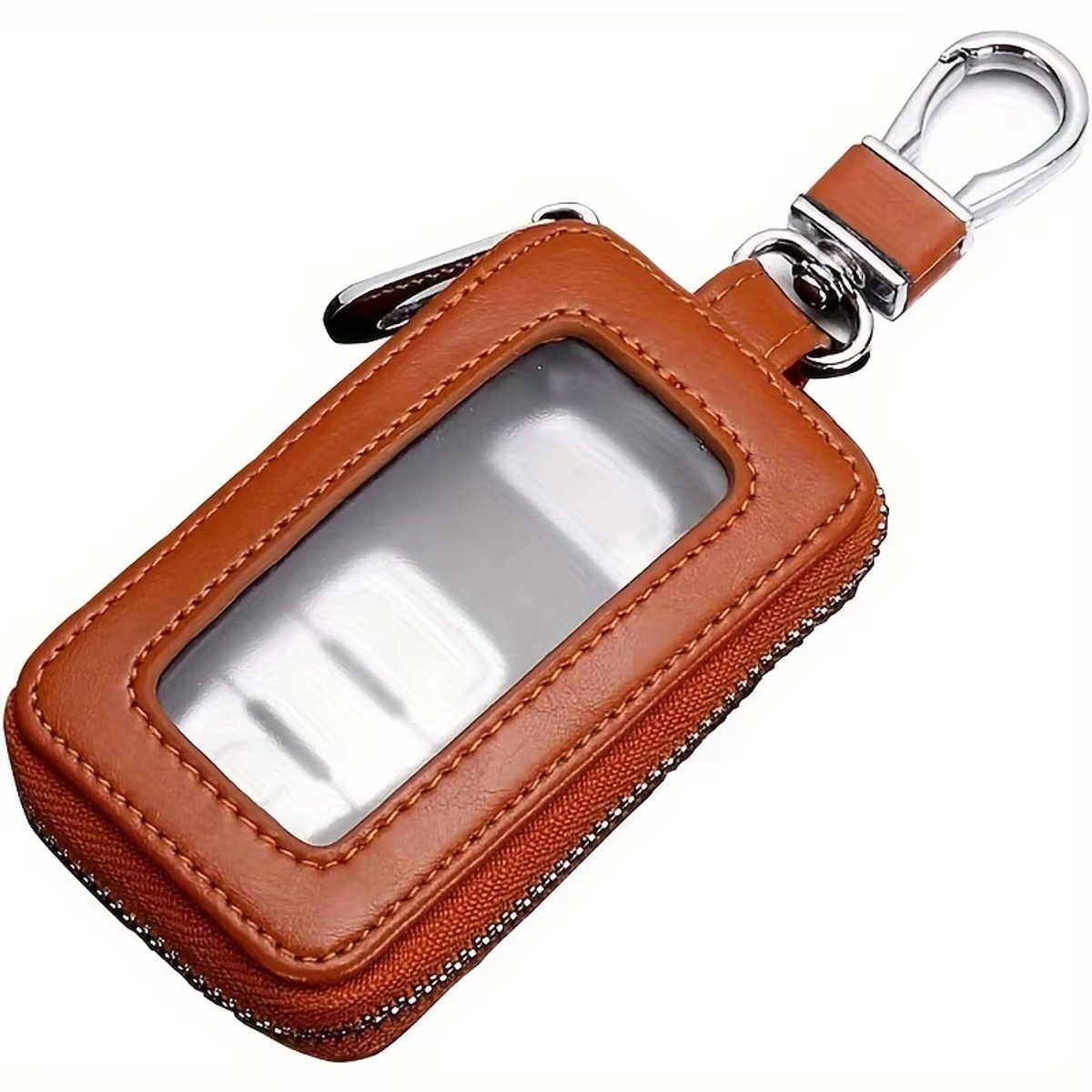Lederen Autosleutel Hoesje – Universele Autosleutel Beschermhoes voor Smart Key en Afstandsbediening – Sleutelbeschermer met Sleutelhanger Houder - Bruin