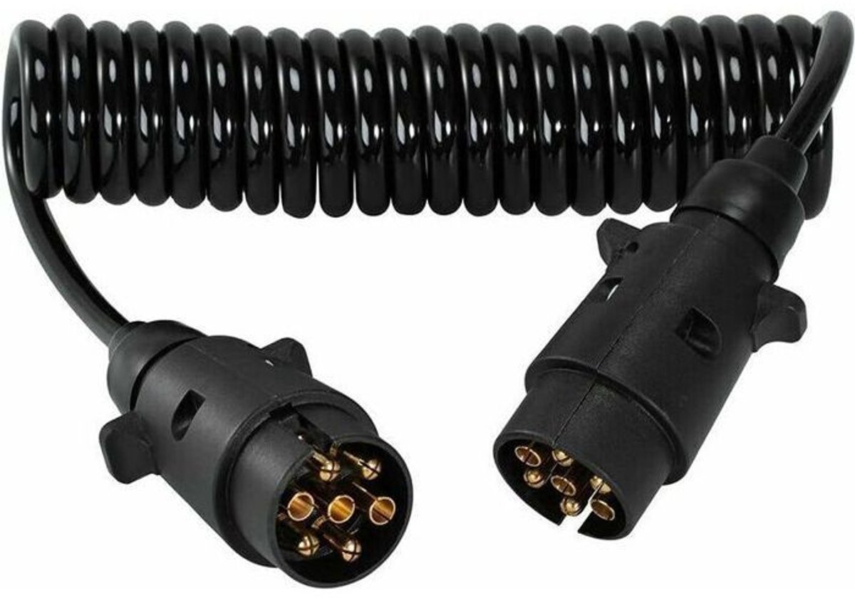 7-pins spiraalvormige verlengkabel Geschikt voor aanhangers – 12V waterdichte LED-remlichtconnector – connector Geschikt voor voertuigen en aanhangers.