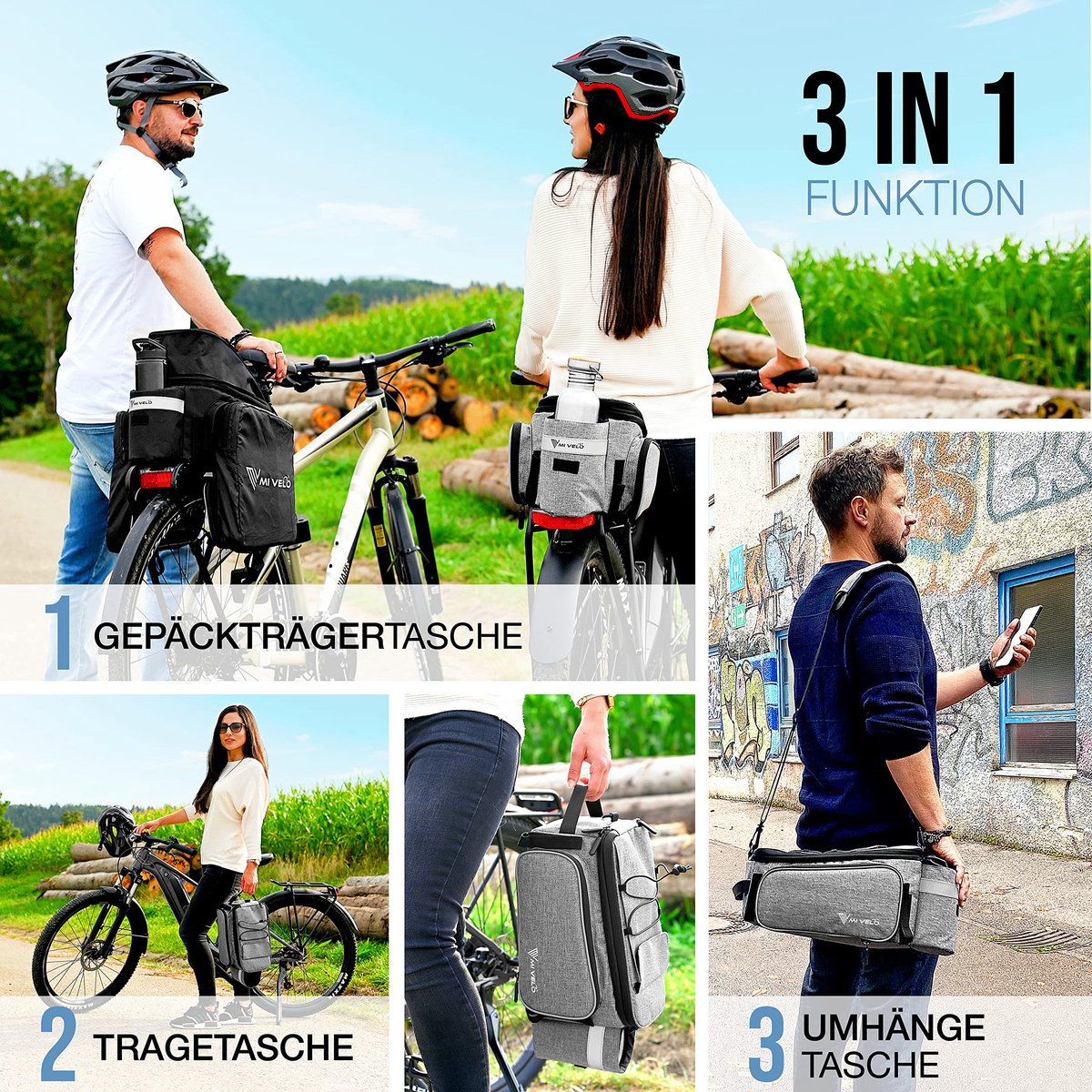 SnelShoppen - Fietstas voor Bagagedrager, Koeltas, Waterafstotend, Uitbreidbaar tot 20 Liter, Geïsoleerd, Grijs voor Fietstochten, Kamperen, Picknicke