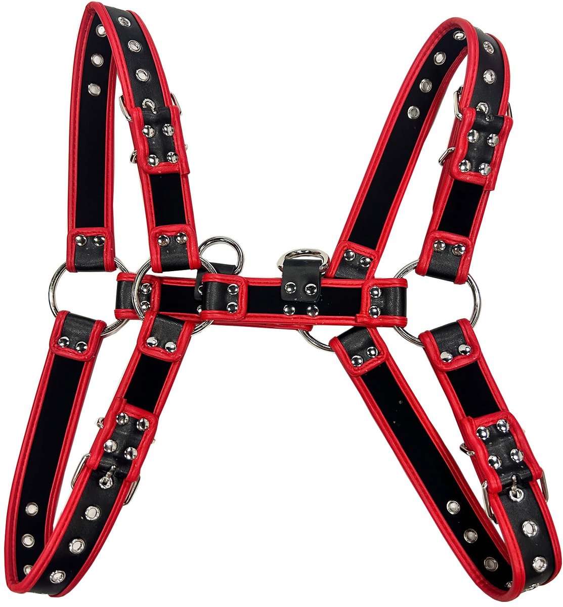 SnelShoppen - Heren verstelbare PU-leer body chest harness punk gotische slaven bandage kostuums feestclub outfits (rood, one size)