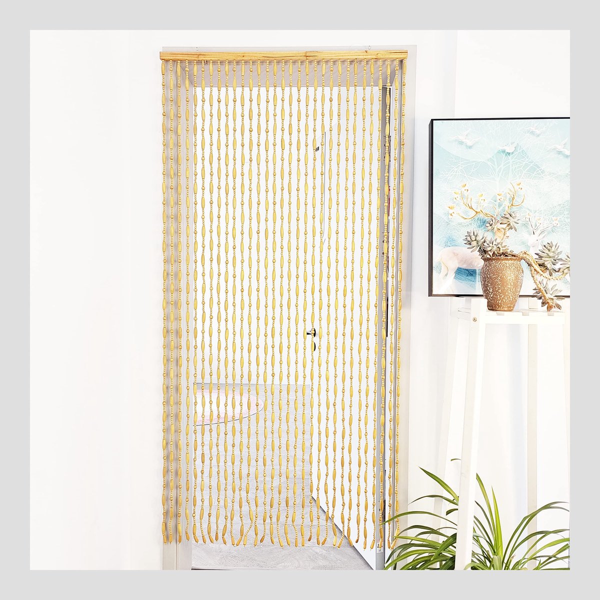 SnelShoppen - Deurgordijn Houten Kralengordijn Cirkeldesign 90x210CM Bruin Natuur voor Deuropening, Feest, Tuin, Keuken, Kinderen
