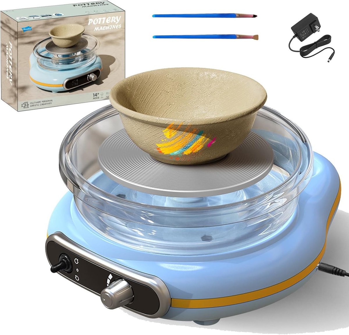 Draaiplateau voor pottenbakken, 12 cm, met tweerichtingsrotatie en instelbare snelheid, elektrische pottenbakkersschijf voor beginners en kinderen, inclusief knutselset en accessoires voor creatief werk