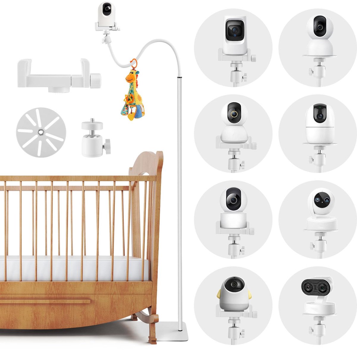 SnelShoppen - Universele Babycamerahouder Hoogte Verstelbaar 90-170 cm, Flexibele Arm 360°, Vloerstandaard voor Babymonitor, Camera, Telefoon, Zware B