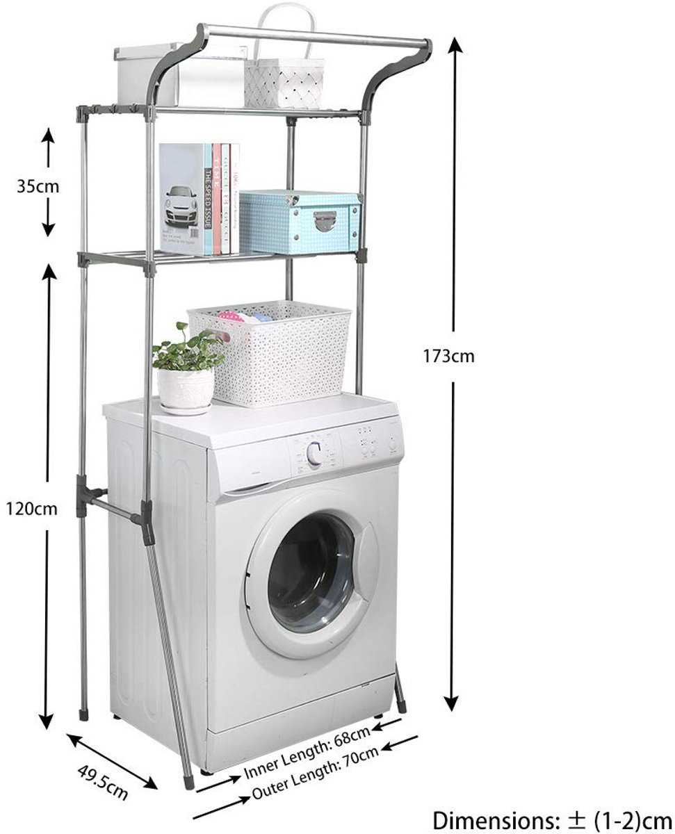 SnelShoppen - Ruimtebesparend Badkamer Opbergrek Boven De Wasmachine, Staande Organizer Met 2 Niveaus, Perfect Voor Toilet, Badkamer, En Keuken, Wit,