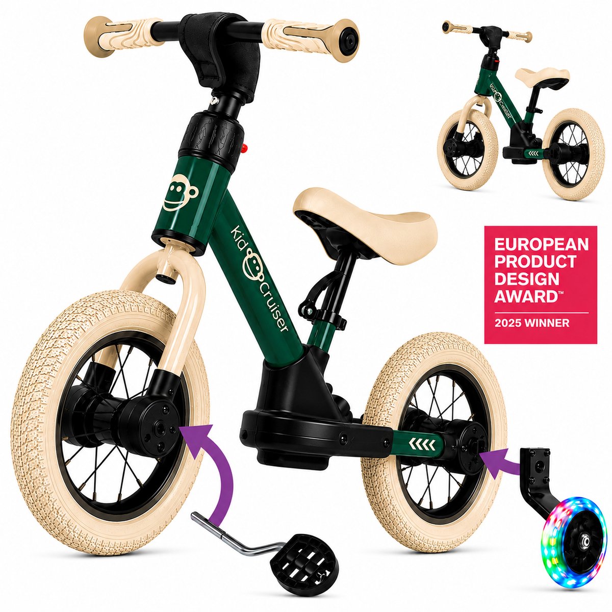 Kidcruiser PedalPlay 3-in-1 loopfiets met luchtbanden