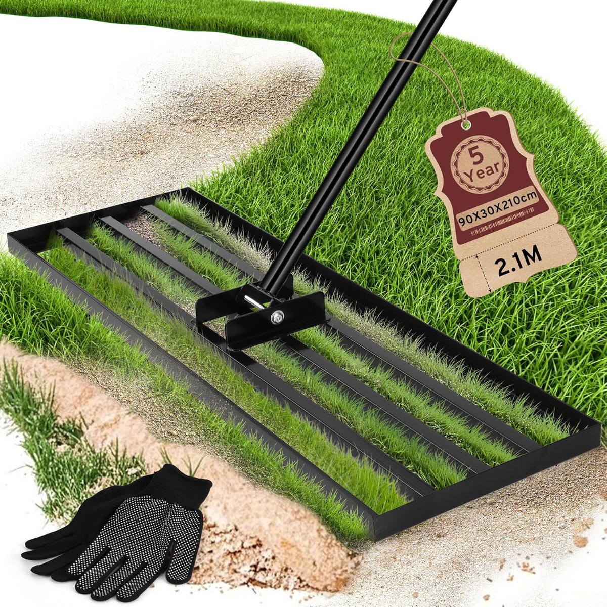 SnelShoppen - Heavy Duty Grond Egalisatie Riek, 90 x 30 cm, Verstelbare 210 cm Handgreep, Tuinonderhoud, Grond- en Zandverspreider voor Tuin en Golfba