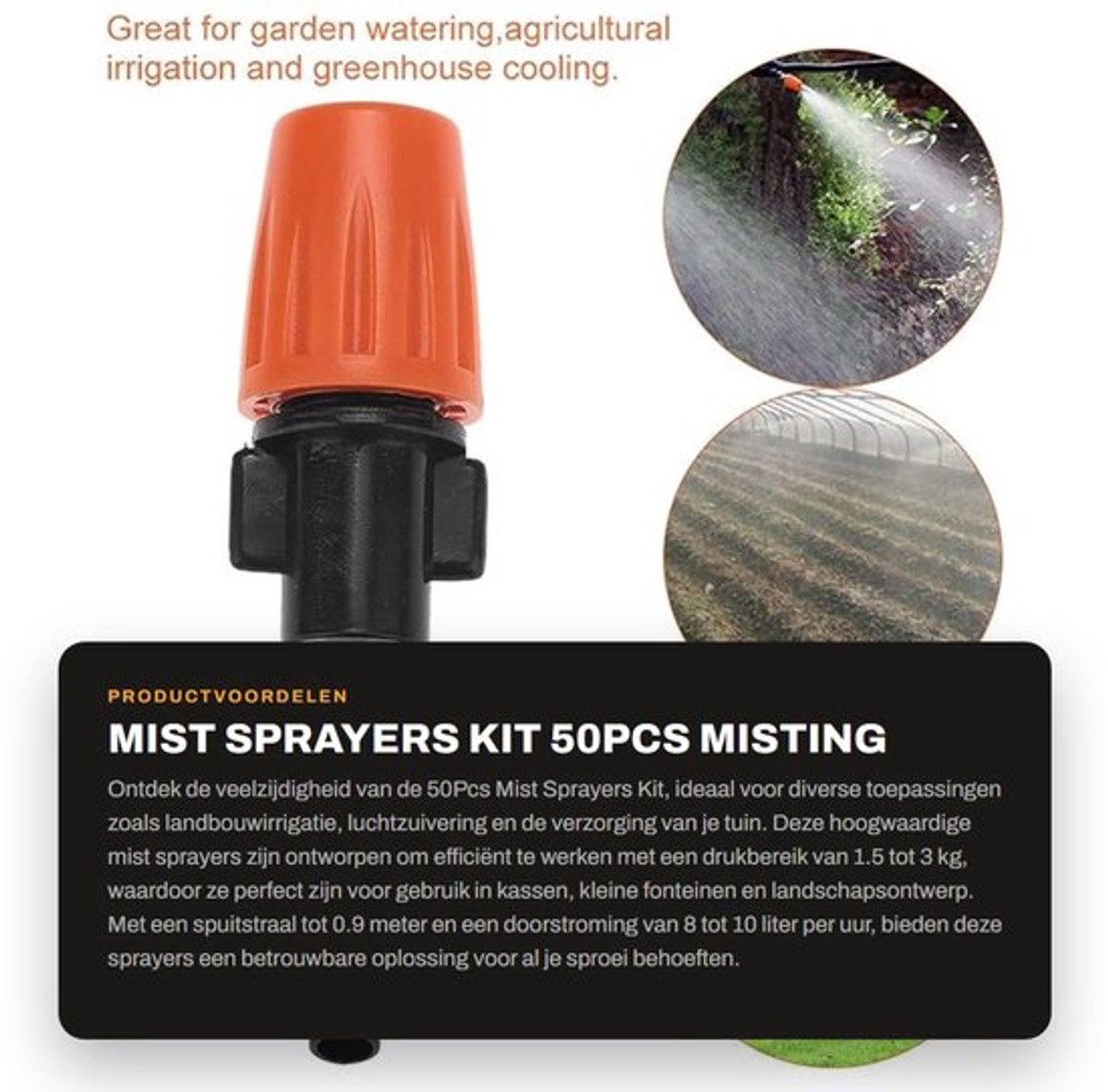 Mist Sprayers Set van 50 - Hoge Kwaliteit Plastic - 1/4'' Kraan - 4mm/7mm Slang - Voor Irrigatiesystemen - Werkdruk 1.5-3 kg - Nevelspuiters