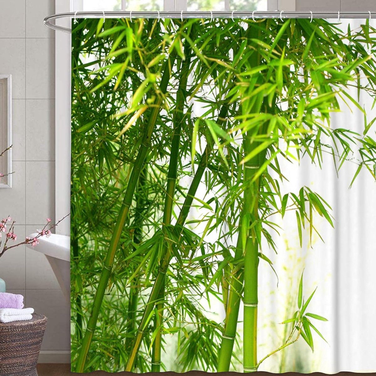 Douchegordijn bamboe 180x200 cm - exotisch bamboeboom design - schimmelbestendig - sfeervolle badkamer - ShopVlot