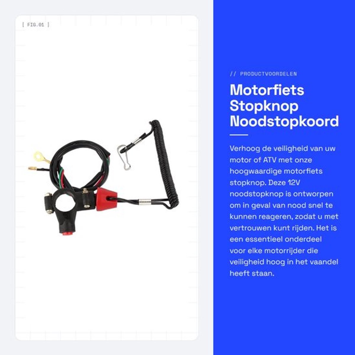 Motorfiets Stopknop - Noodstopkoord - Veiligheidsfunctie voor ATV en Boot - 12V E-Stop Schakelaar - Betrouwbare Stopoplossing - Geschikt...