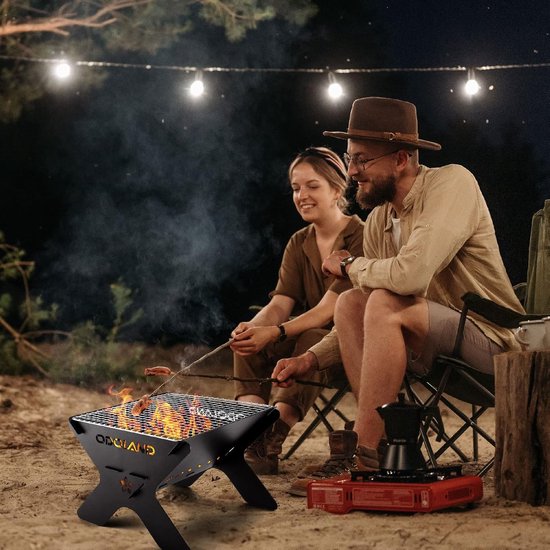 Draagbare Vuurkorf Barbecue - 2-in-1 Houtgestookte Vuurplaats en BBQ Grill - Met Kookrooster en Draagtas - Voor Tuin - Camping - Outdoor - Vissen - BBQ Compact — afbeelding 3