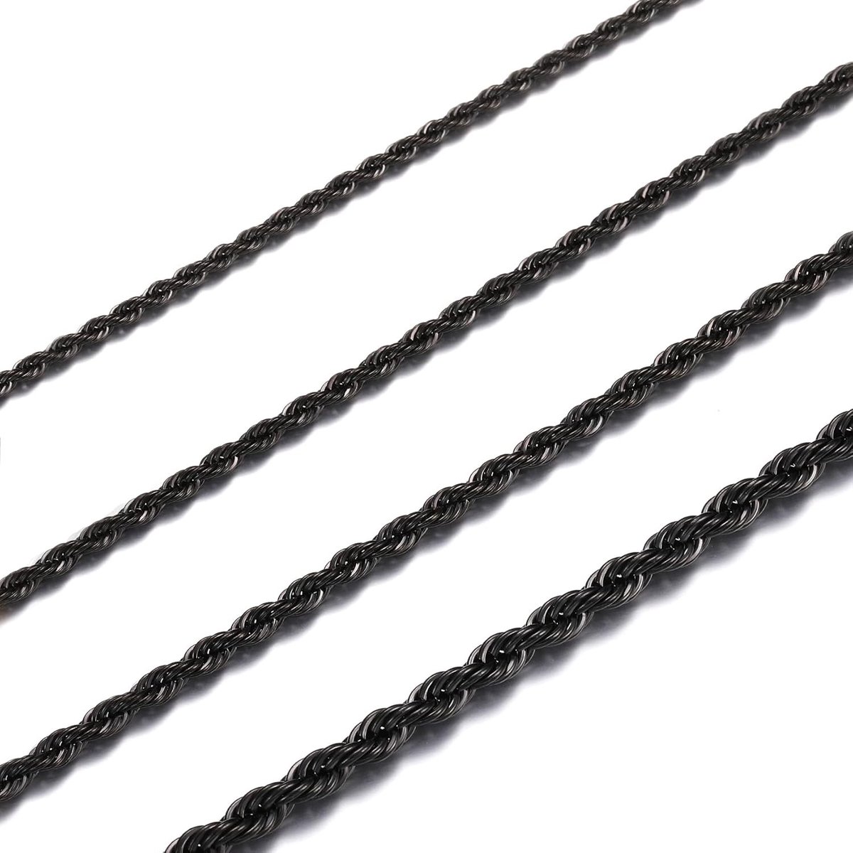 Stalen ketting voor heren 2-4mm gedraaide schakelketting 45-70CM, trendy en duurzaam accessoire